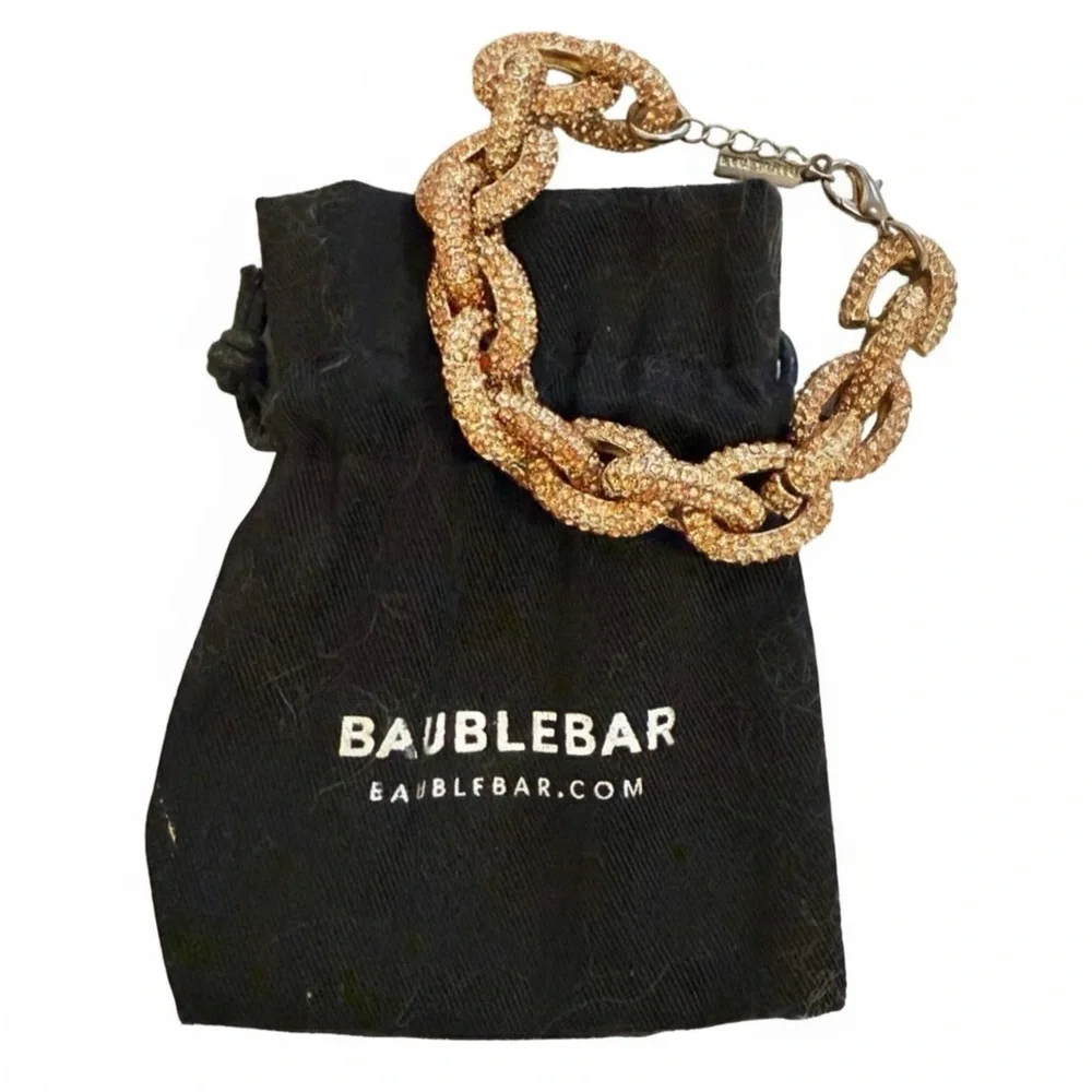 BaubleBar Coral Crystal Pave Chunky Curb Chain Statement Bracelet Sparkle Glam